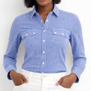 Miss Majesty Blue & White Pinstripe Button-Up | Size Small